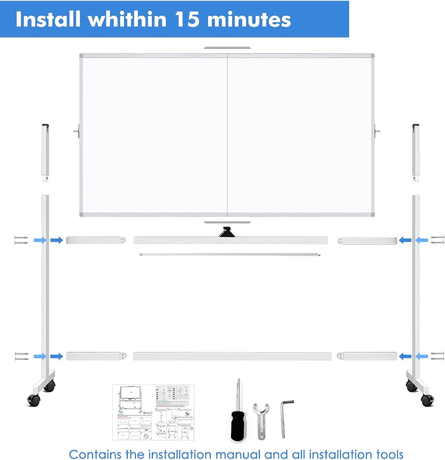 Carla Home Double Sided Magnetic Whiteboard 120X90cm With Wheels Reversible Design For School Office &
