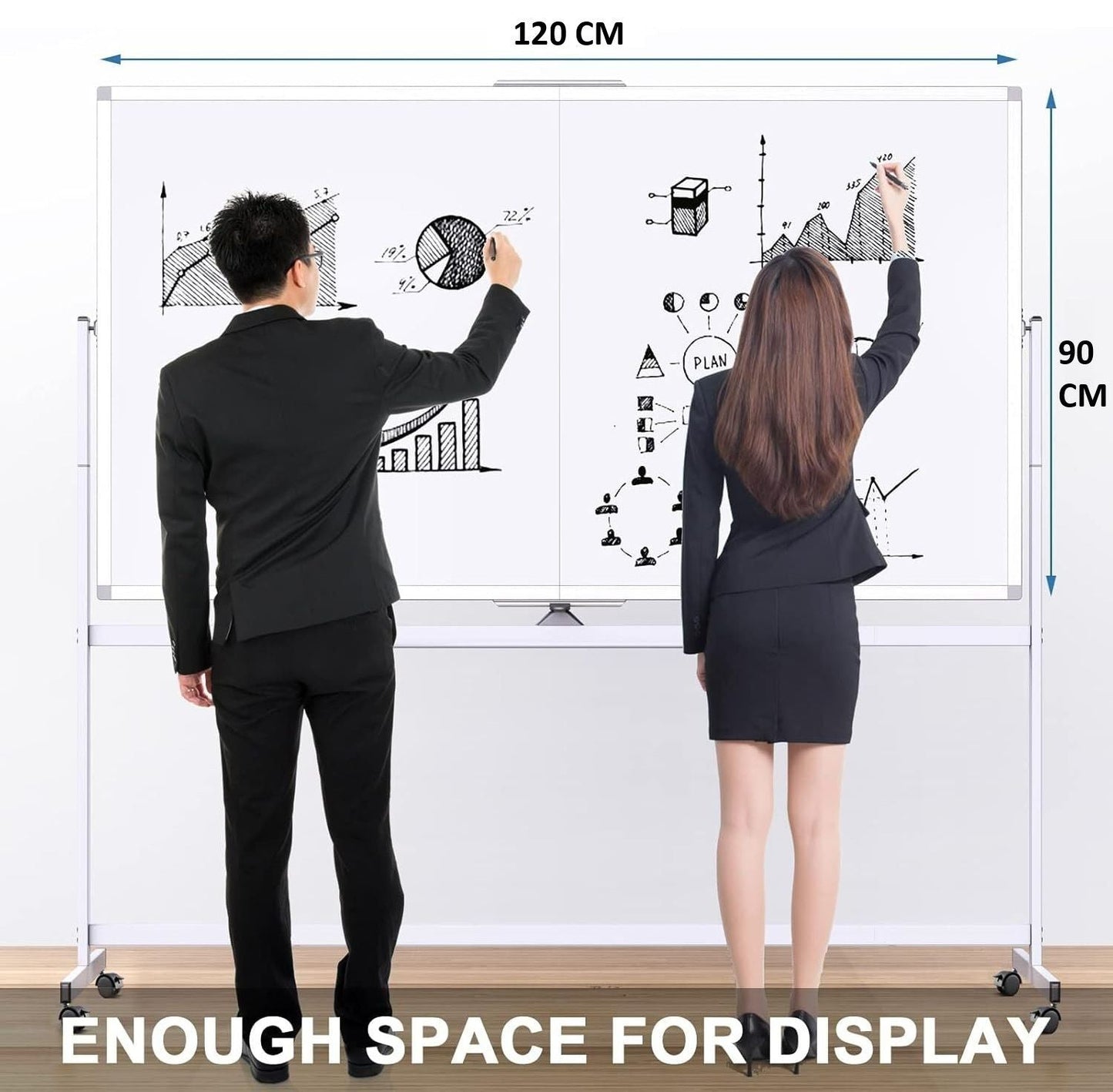 Carla Home Double Sided Magnetic Whiteboard 120X90cm With Wheels Reversible Design For School Office &
