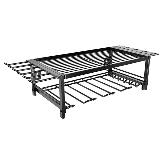 Carla Home 2 Tier Power Tool Rack Organiser Wall Mount With Drill Holder & Wrench Hooks For Cordless Tools Workshop Orga