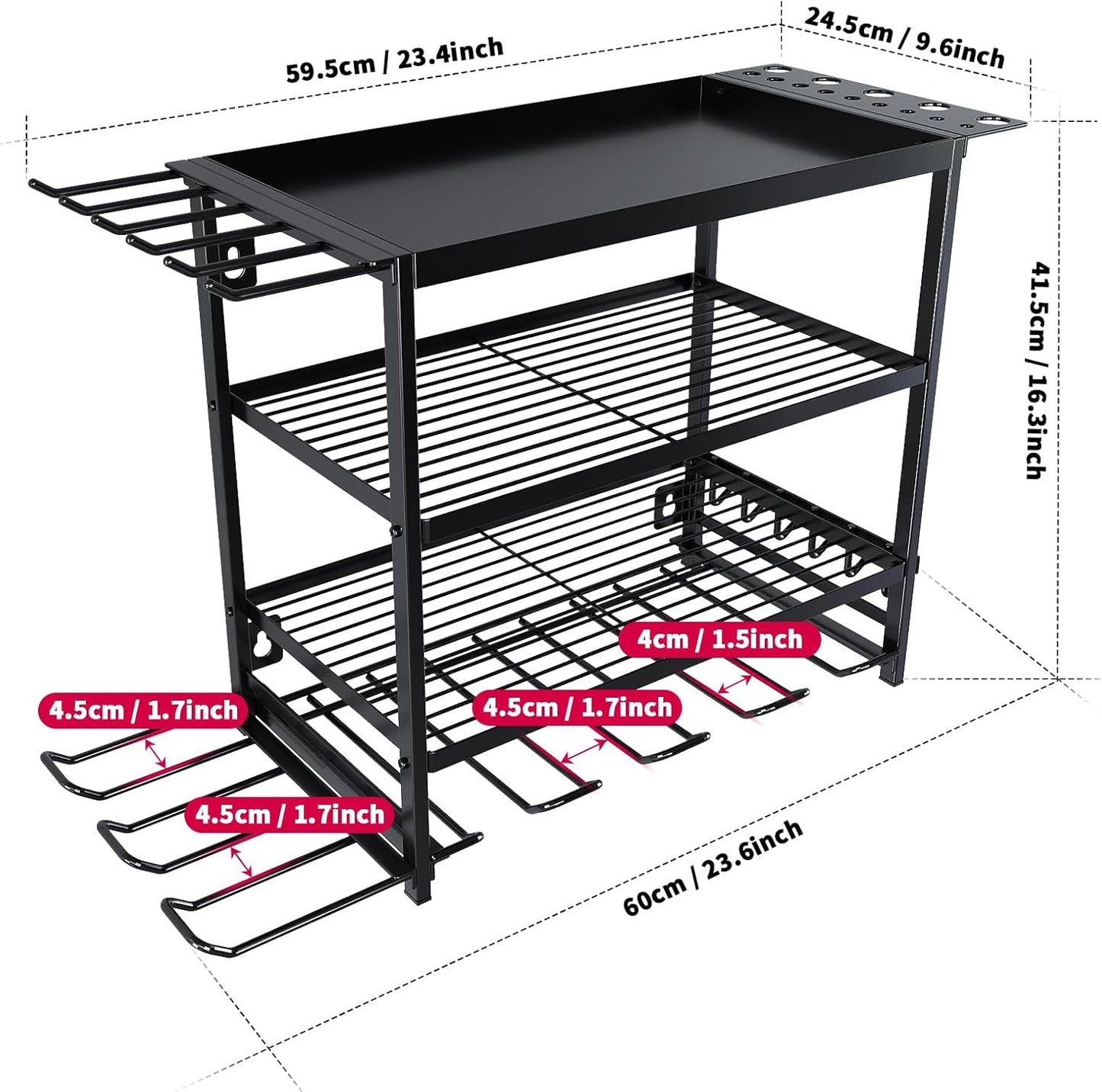 Carla Home 4 Tier Power Tool Rack Organizer Wall Mount With Drill Holder & Wrench Hooks For Cordless Tools Workshop Orga