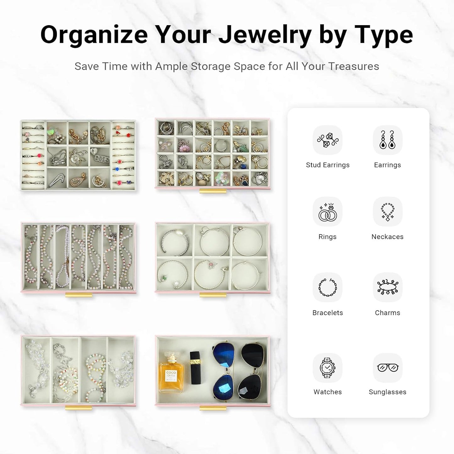 Carla Home 6 Layer Large Jewelry Organizer Box For Women With Mirror Drawers Hooks & Dividers Rings Necklaces Bracelets