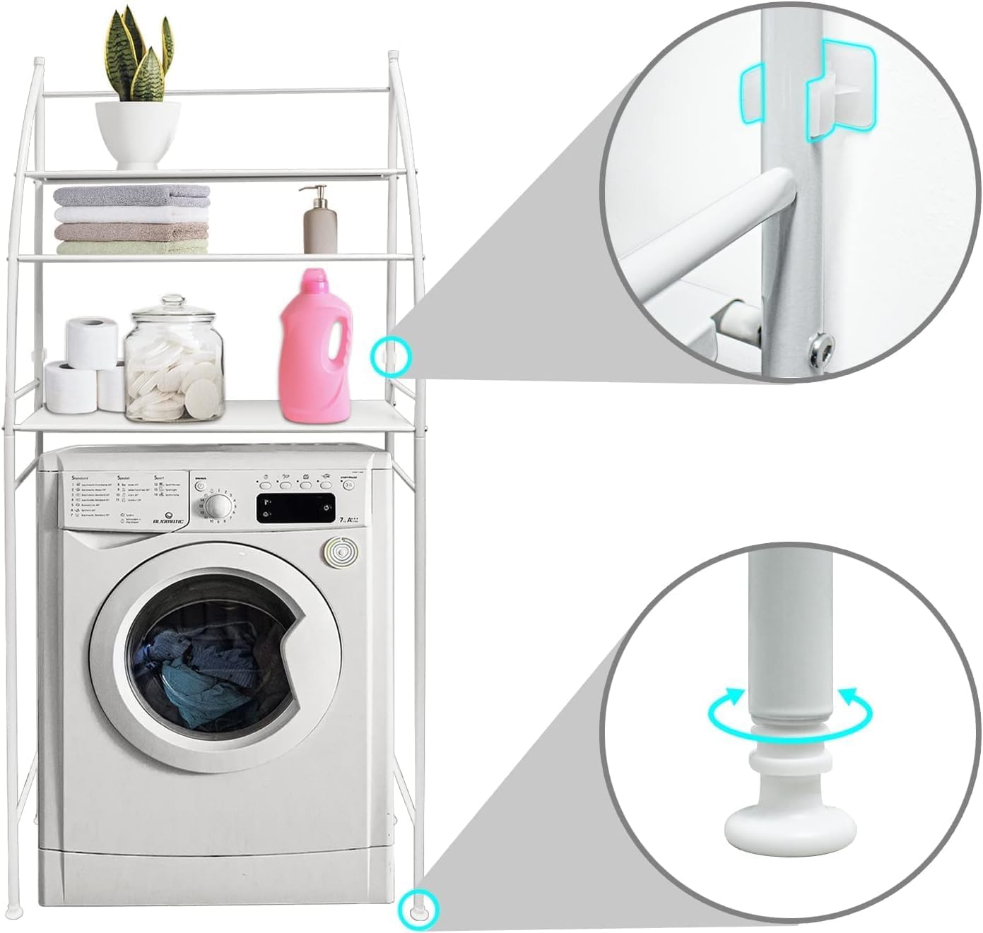 Carla Home 3 Tier Over Washing Machine Storage Rack For Laundry Room Space Saving Towels Detergent & Bathroom Essentials