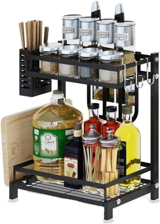 Carla Home 2 Tier Kitchen Spice Rack Organizer Storage Shelf For Condiments Oil Bottles Utensils Cutting Board & More