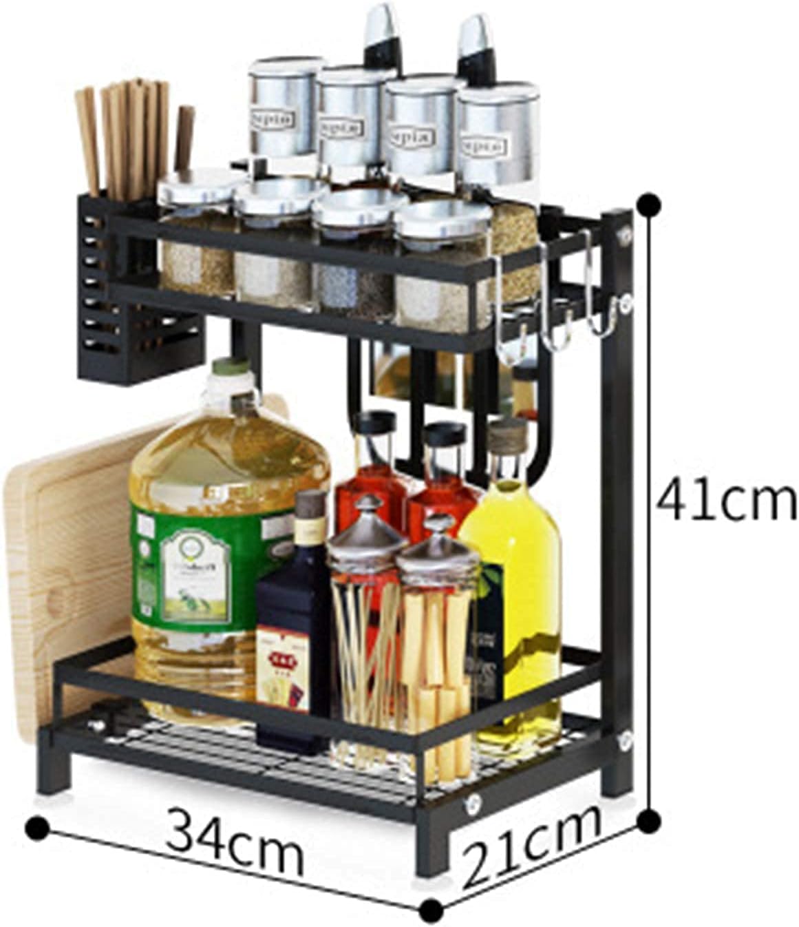 Carla Home 2 Tier Kitchen Spice Rack Organizer Storage Shelf For Condiments Oil Bottles Utensils Cutting Board & More