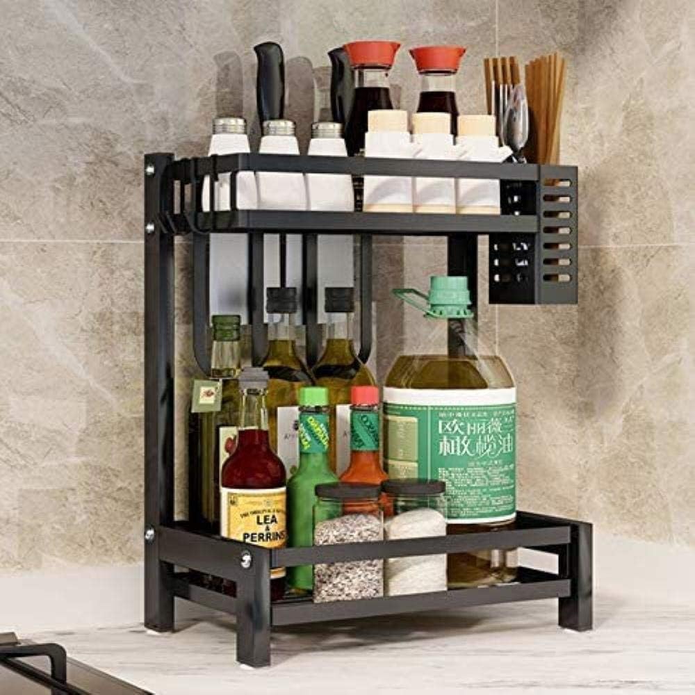 Carla Home 2 Tier Kitchen Spice Rack Organizer Storage Shelf For Condiments Oil Bottles Utensils Cutting Board & More
