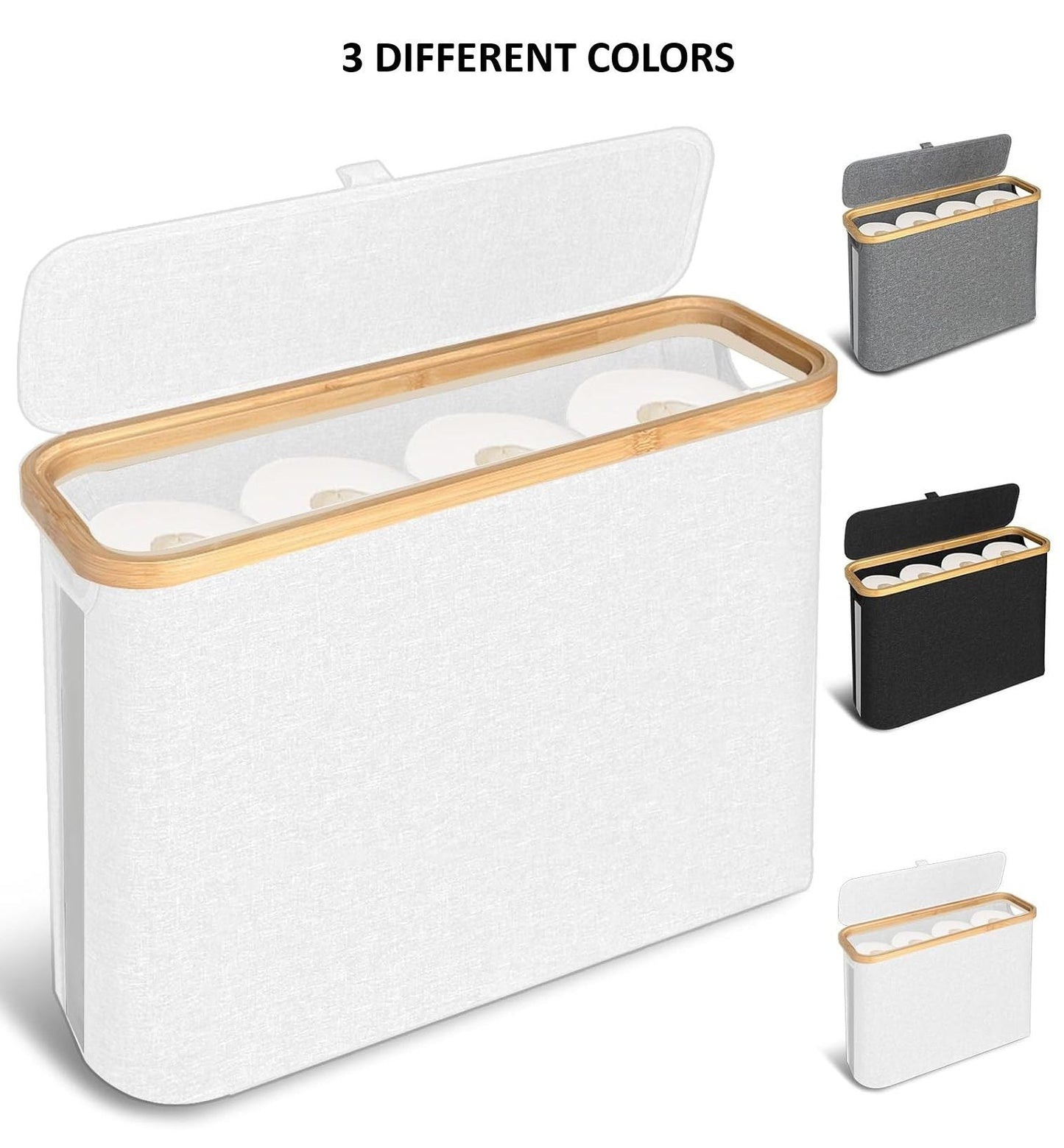 Carla Home 2 Pack Toilet Paper Storage Basket Holds Up 12 Rolls With Bamboo Lid And Handle For Rv Closet (Black)