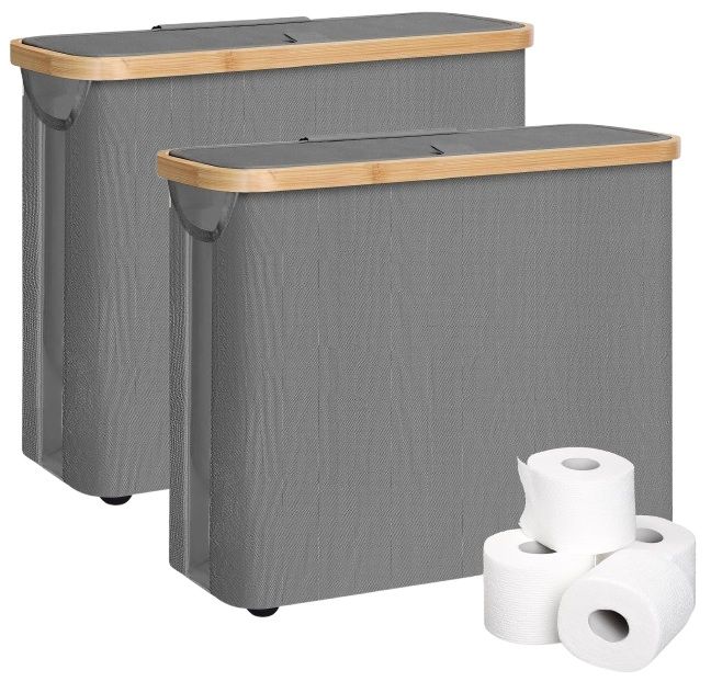 Carla Home 2 Pack Toilet Paper Storage Basket Holds Up 12 Rolls With Bamboo Lid And Handle For Rv Closet (Grey)