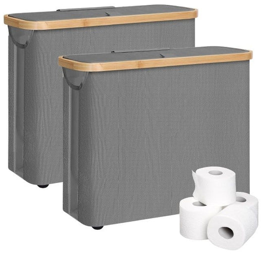 Carla Home 2 Pack Toilet Paper Storage Basket Holds Up 12 Rolls With Bamboo Lid And Handle For Rv Closet (Grey)