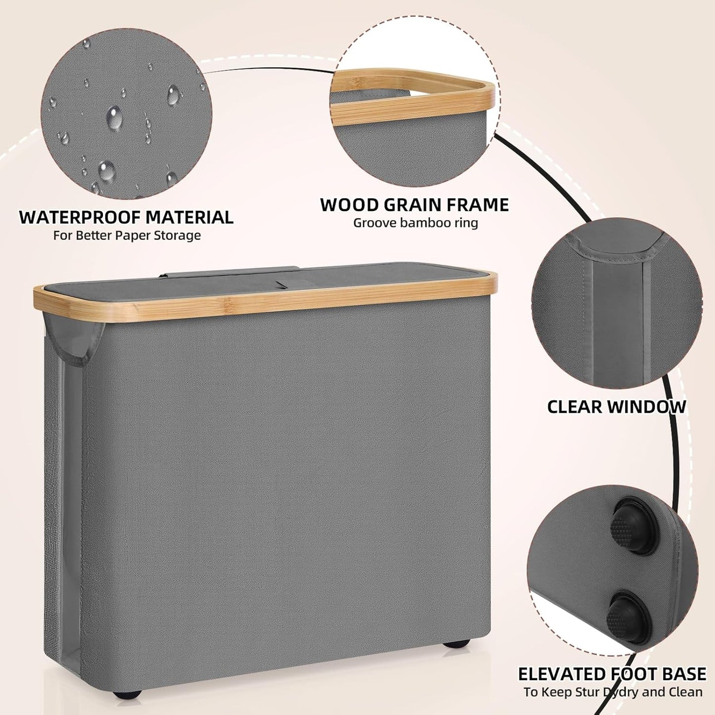 Carla Home 2 Pack Toilet Paper Storage Basket Holds Up 12 Rolls With Bamboo Lid And Handle For Rv Closet (Grey)