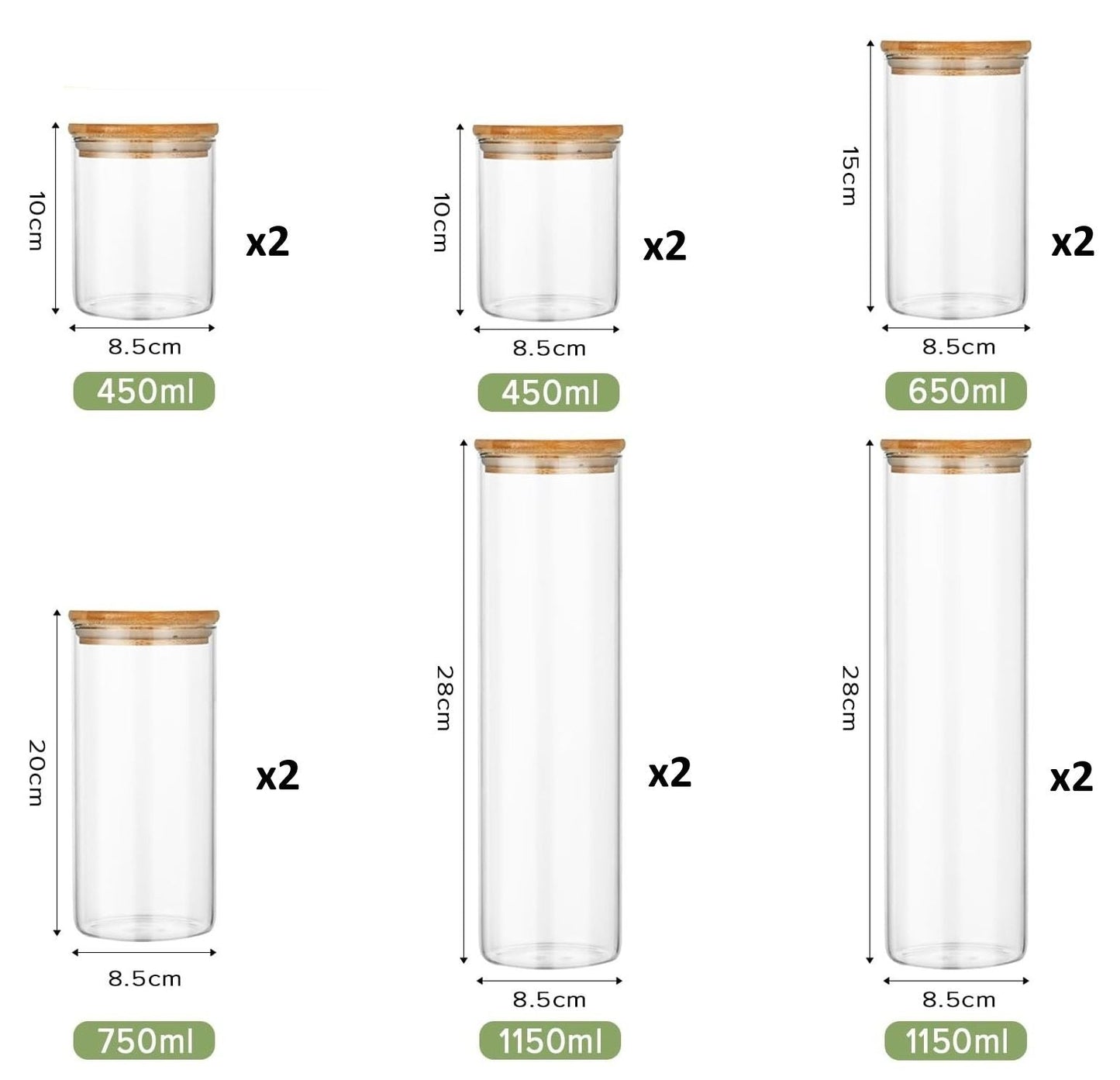 Carla Home 12 Pack Glass Storage Jars With Bamboo Lids For Kitchen Pantry Pasta Snacks Cookies Candy & More