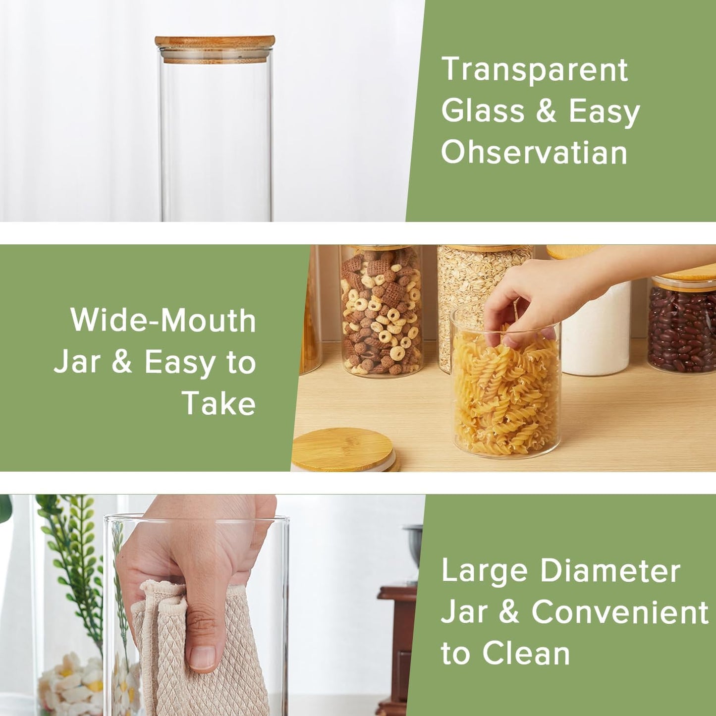 Carla Home 12 Pack Glass Storage Jars With Bamboo Lids For Kitchen Pantry Pasta Snacks Cookies Candy & More