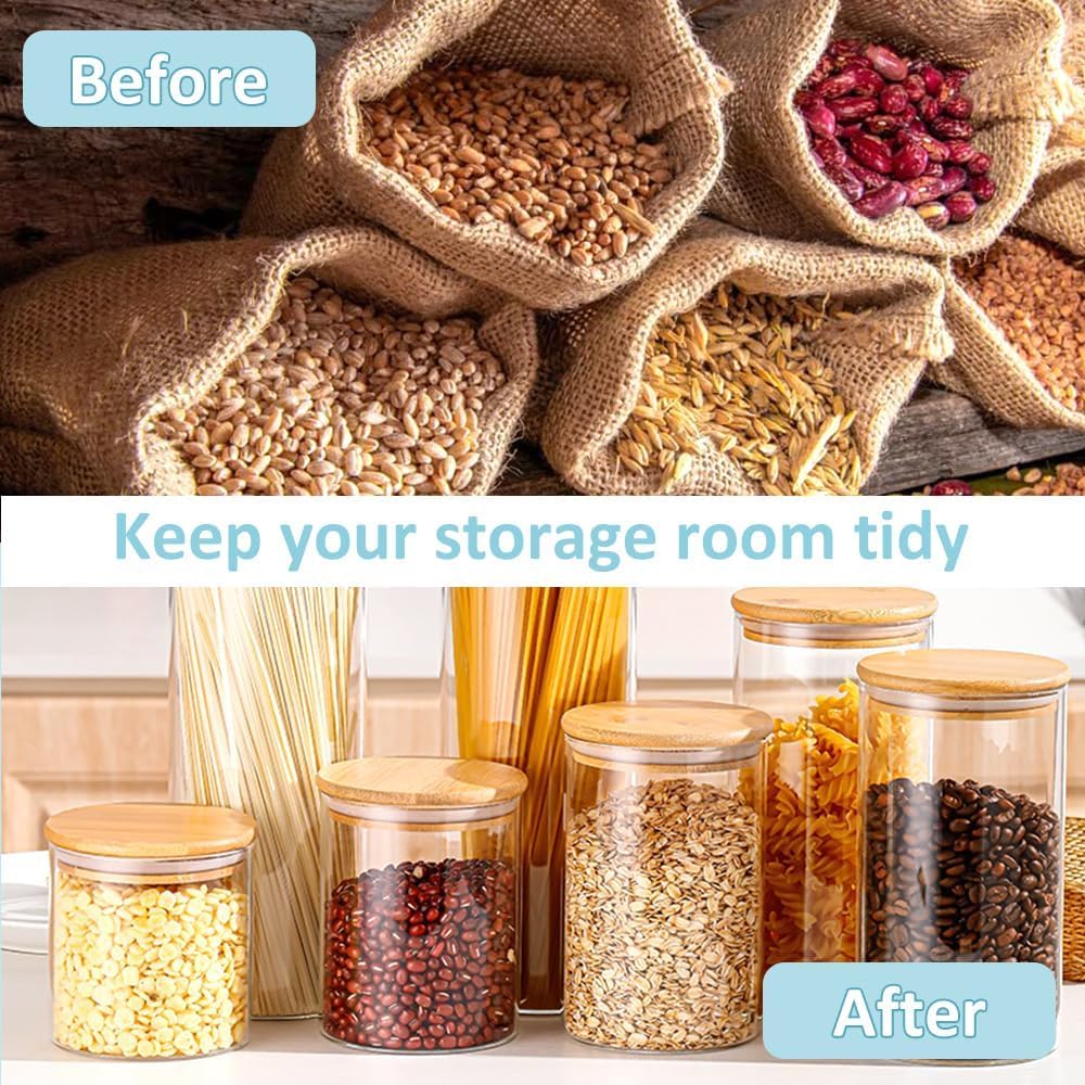 Carla Home 12 Pack Glass Storage Jars With Bamboo Lids For Kitchen Pantry Pasta Snacks Cookies Candy & More
