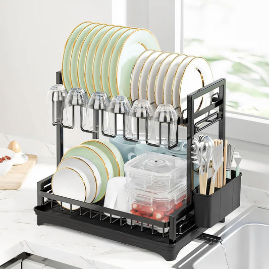 Carla Home Dish Drying Rack 2 Tier Kitchen Drainer With Drainboard