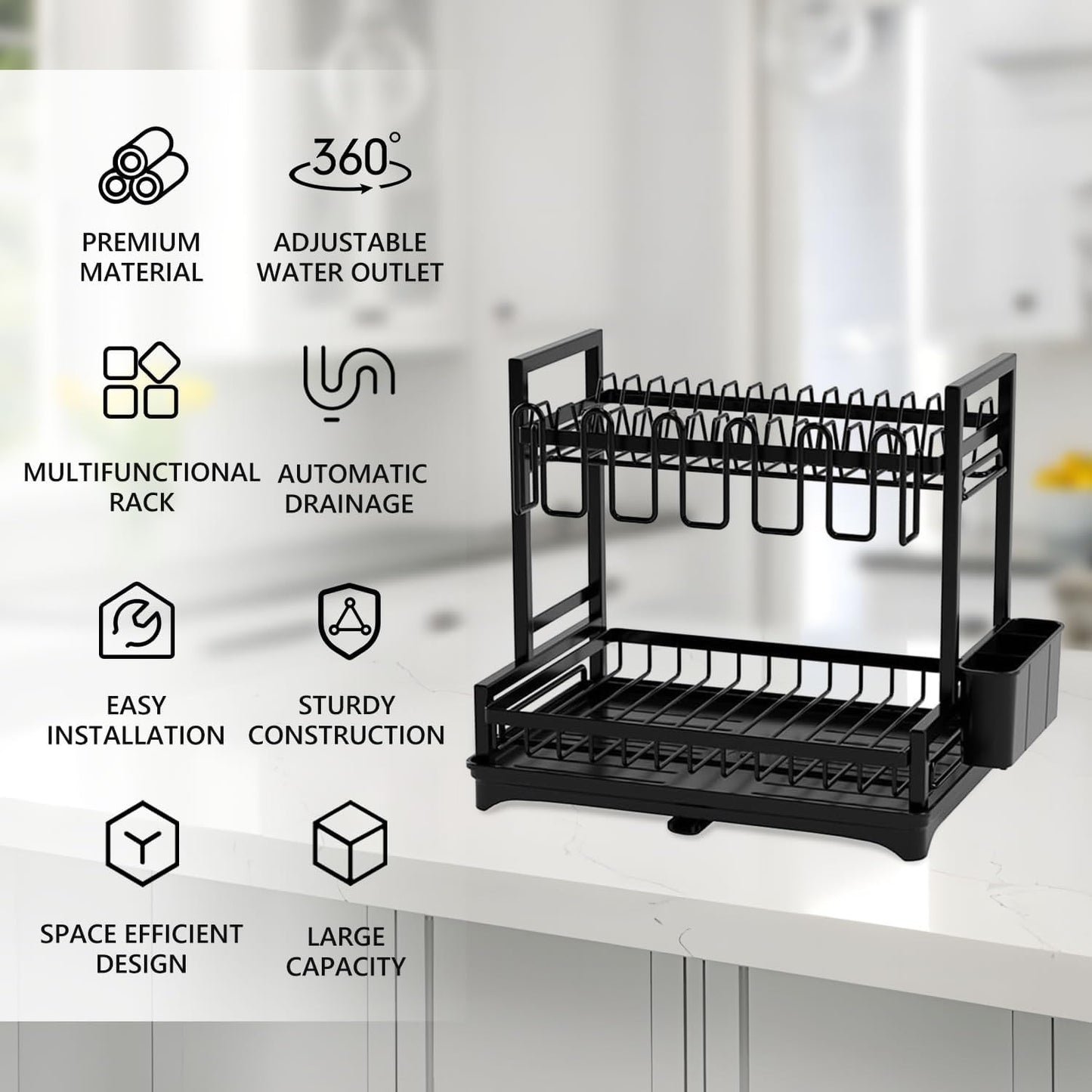 Carla Home Dish Drying Rack 2 Tier Kitchen Drainer With Drainboard