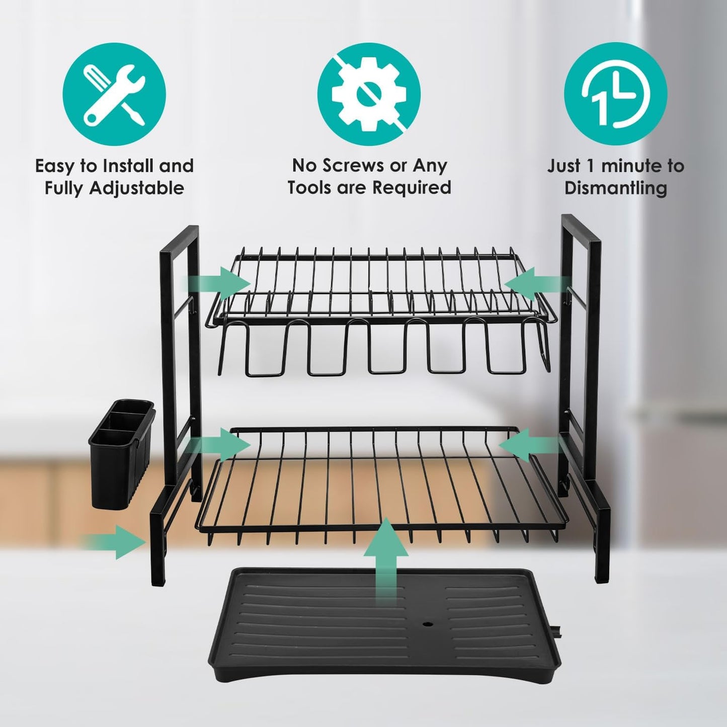 Carla Home Dish Drying Rack 2 Tier Kitchen Drainer With Drainboard