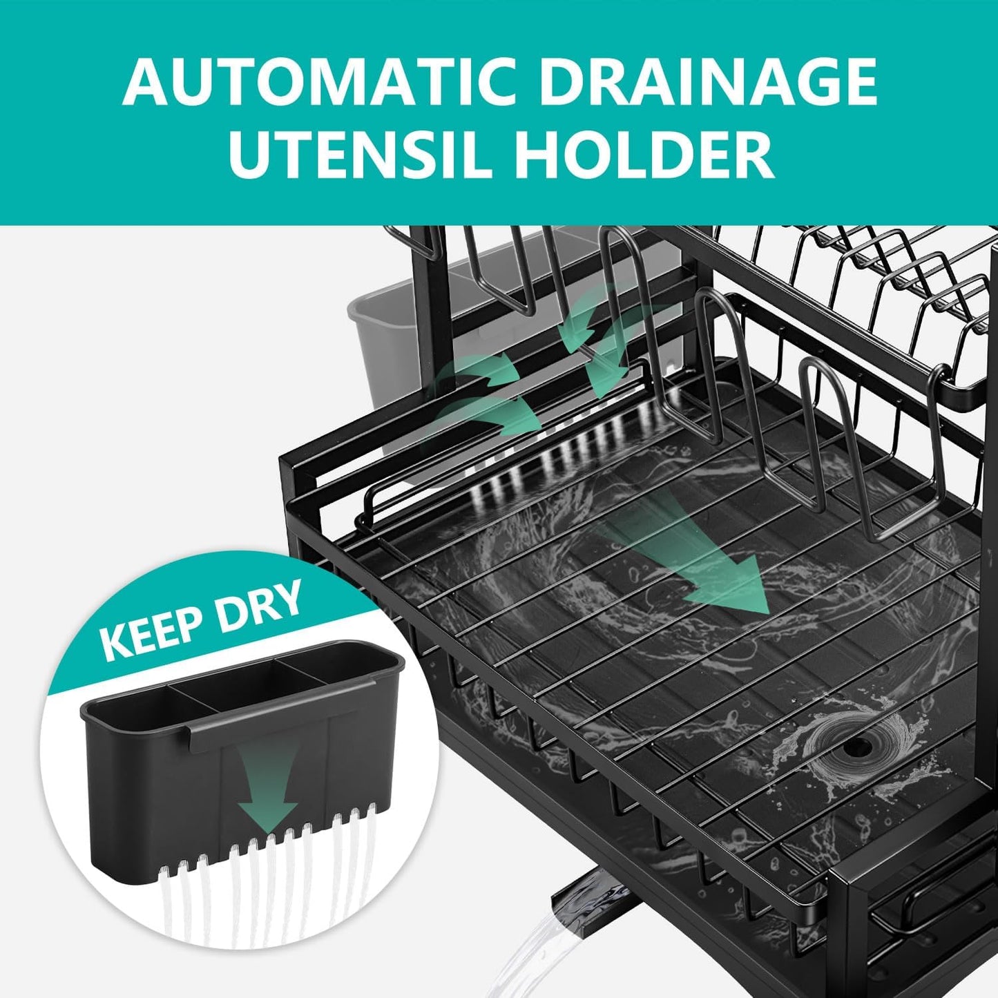 Carla Home Dish Drying Rack 2 Tier Kitchen Drainer With Drainboard