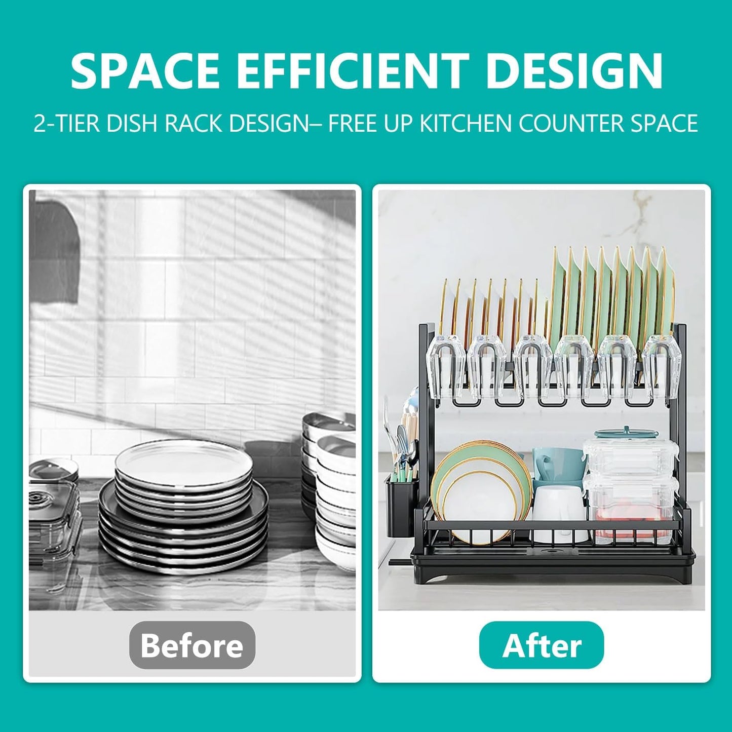 Carla Home Dish Drying Rack 2 Tier Kitchen Drainer With Drainboard