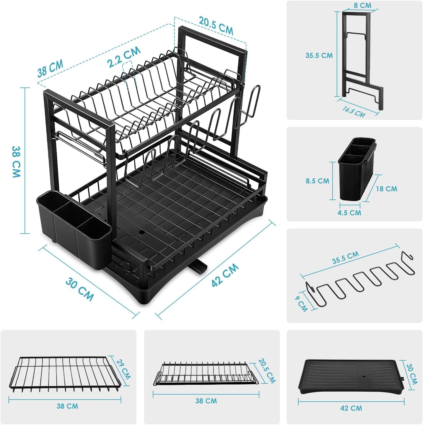 Carla Home Dish Drying Rack 2 Tier Kitchen Drainer With Drainboard
