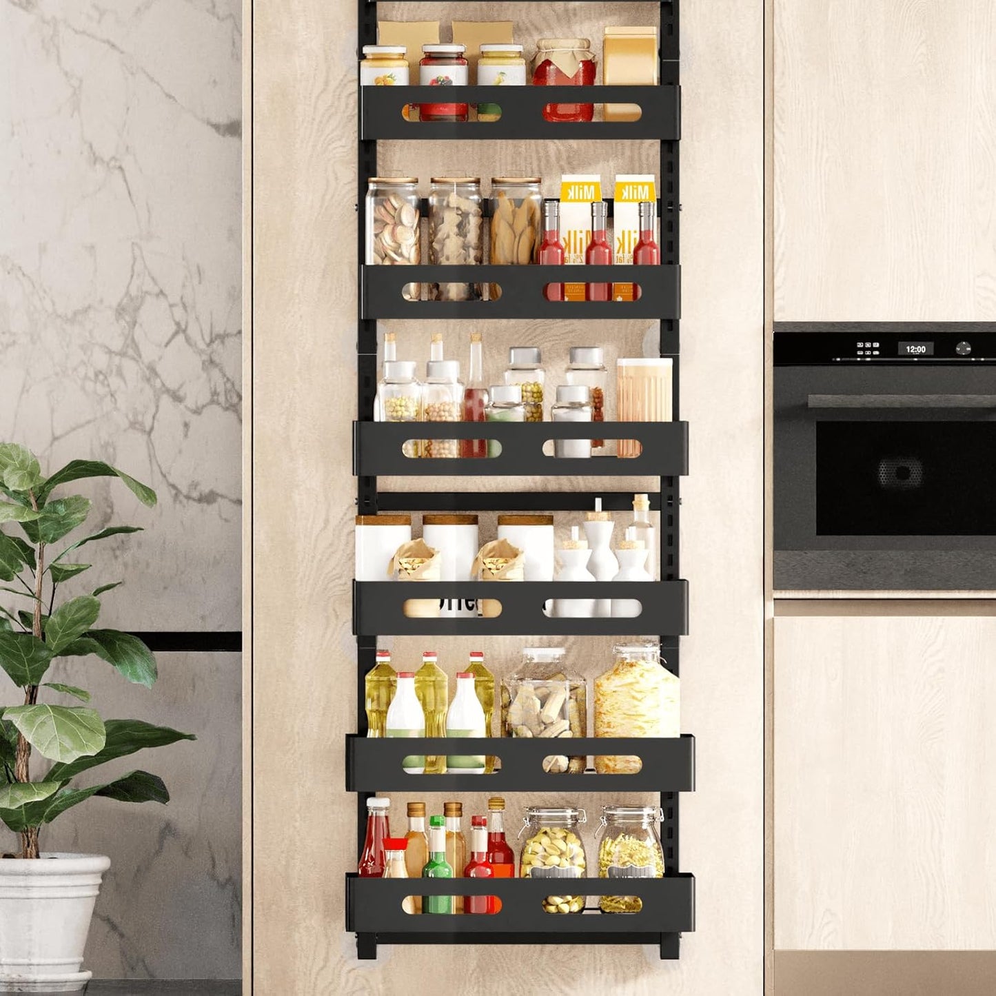 Carla Home 6 Tier Over The Door Organizer With Adjustable Metal Pantry Storage Rack And Hanging Baskets For Kitchen Bath