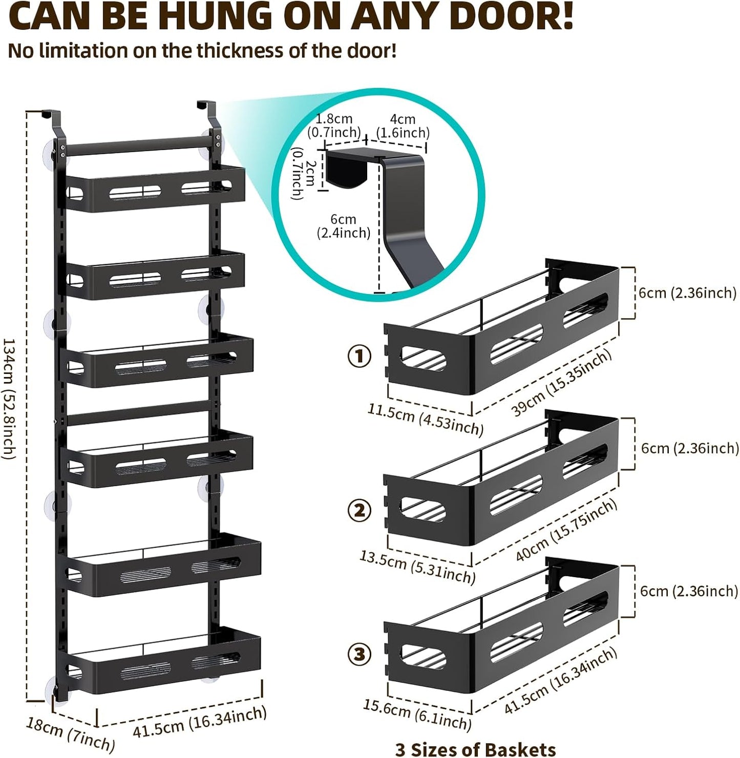 Carla Home 6 Tier Over The Door Organizer With Adjustable Metal Pantry Storage Rack And Hanging Baskets For Kitchen Bath
