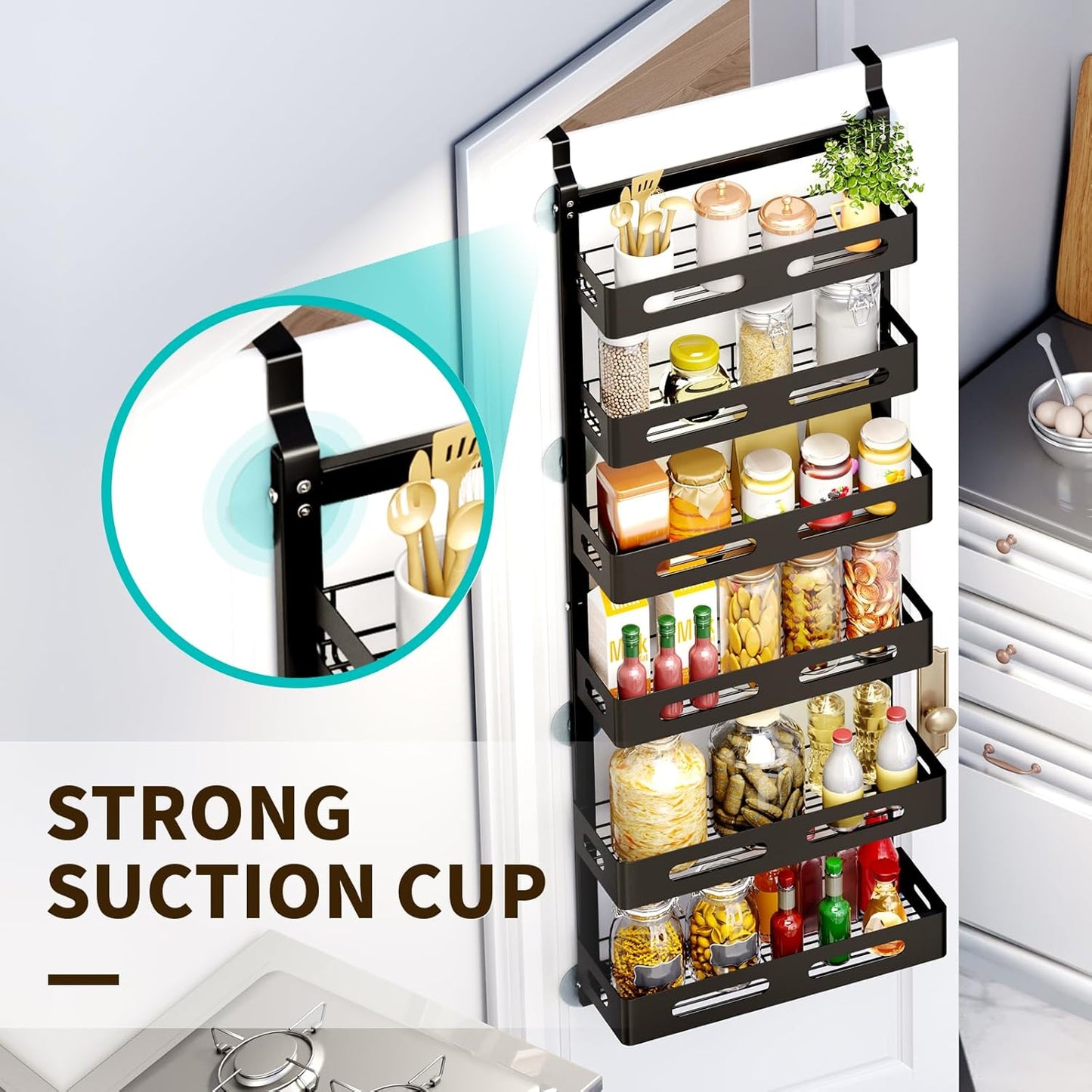 Carla Home 6 Tier Over The Door Organizer With Adjustable Metal Pantry Storage Rack And Hanging Baskets For Kitchen Bath