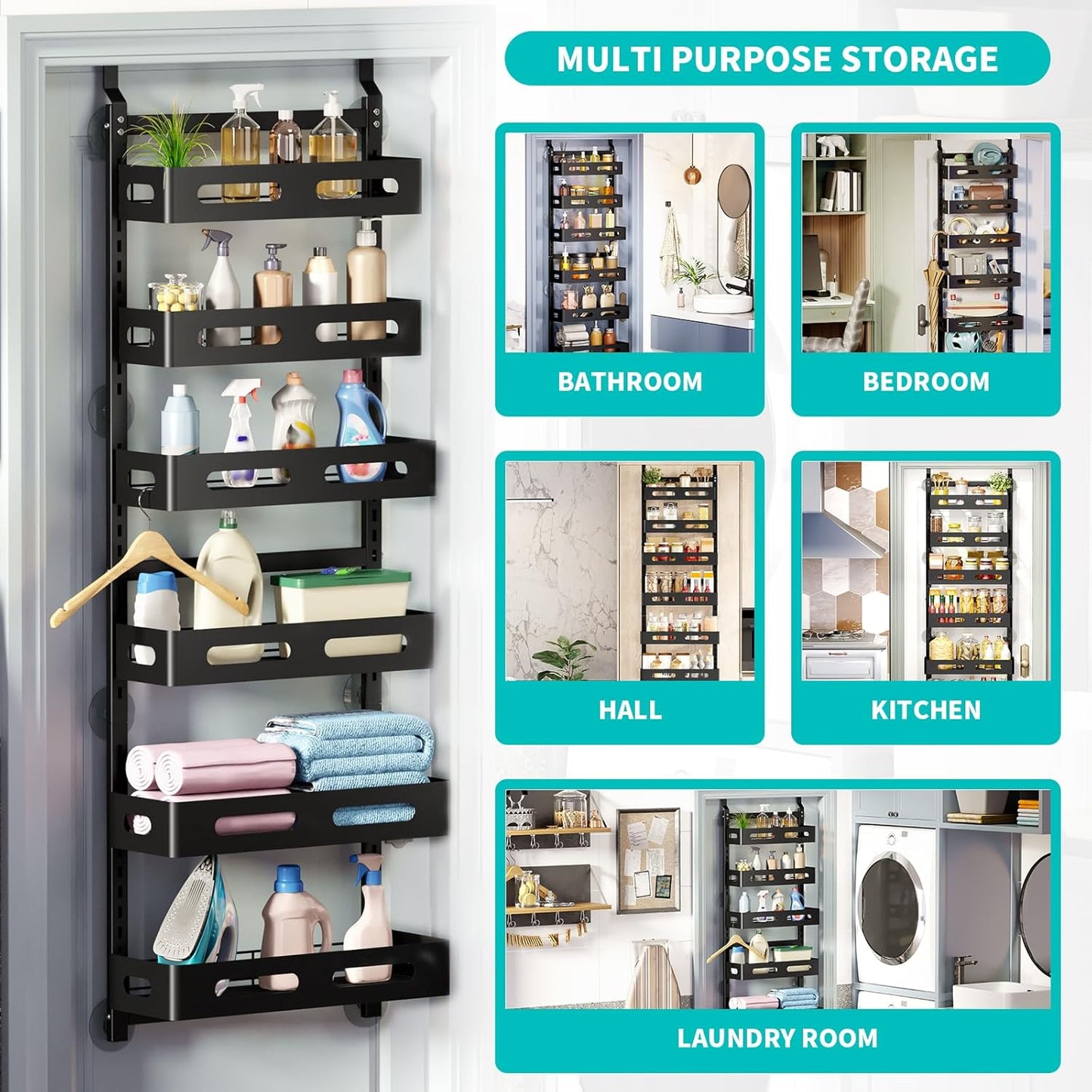 Carla Home 6 Tier Over The Door Organizer With Adjustable Metal Pantry Storage Rack And Hanging Baskets For Kitchen Bath