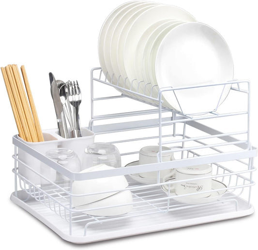Carla Home 2 Tier Dish Drying Rack For Kitchen Counter With Removable Drip Tray Utensil Holder And Cutlery Organizer