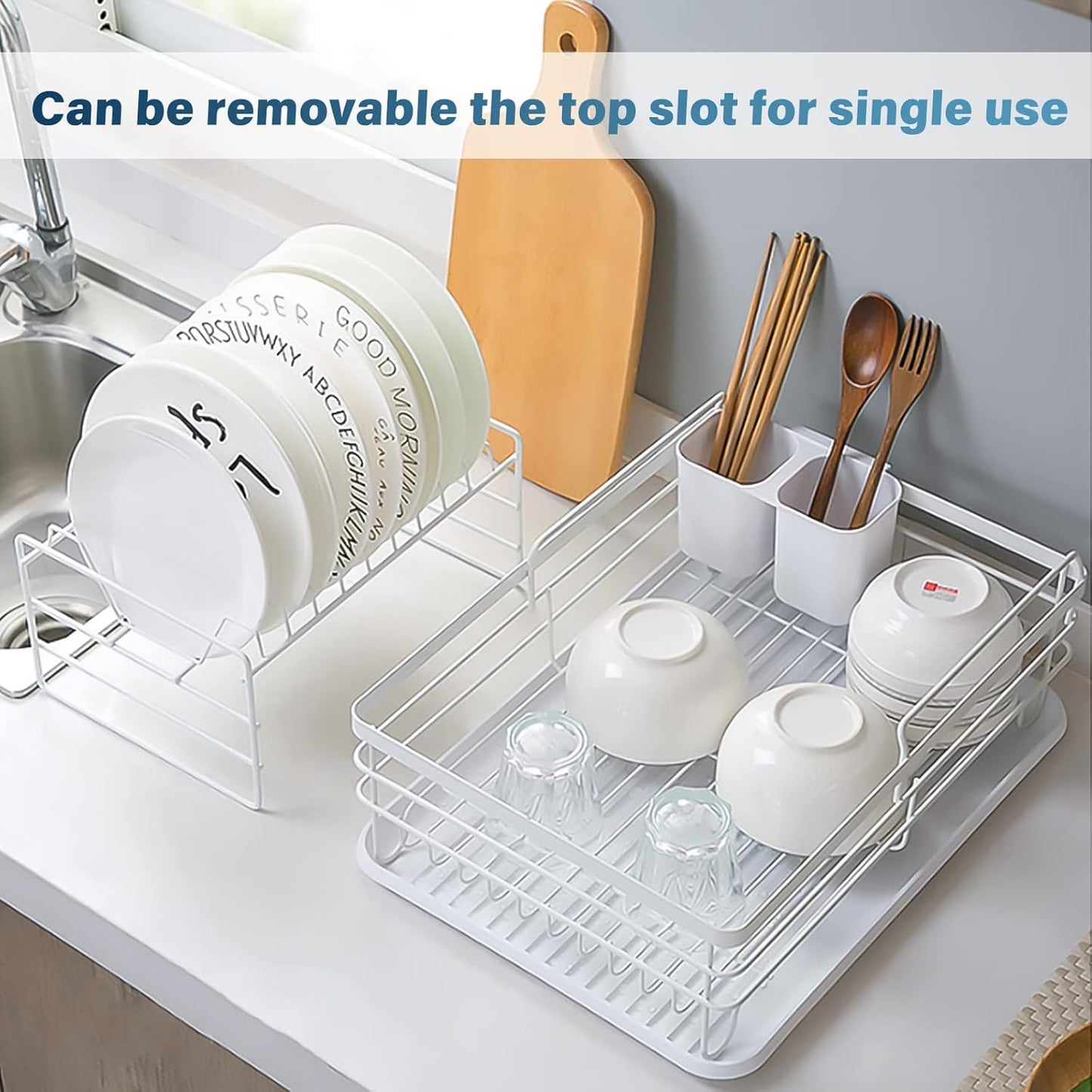 Carla Home 2 Tier Dish Drying Rack For Kitchen Counter With Removable Drip Tray Utensil Holder And Cutlery Organizer