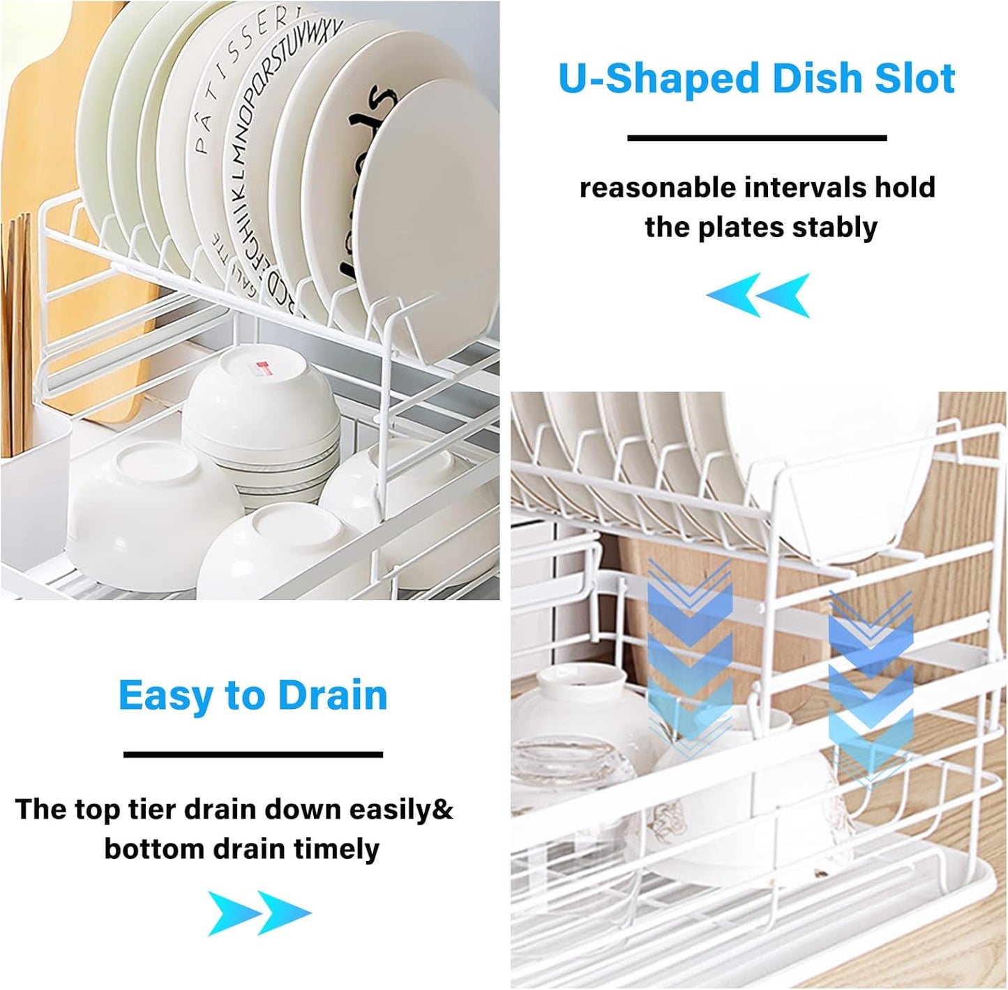 Carla Home 2 Tier Dish Drying Rack For Kitchen Counter With Removable Drip Tray Utensil Holder And Cutlery Organizer