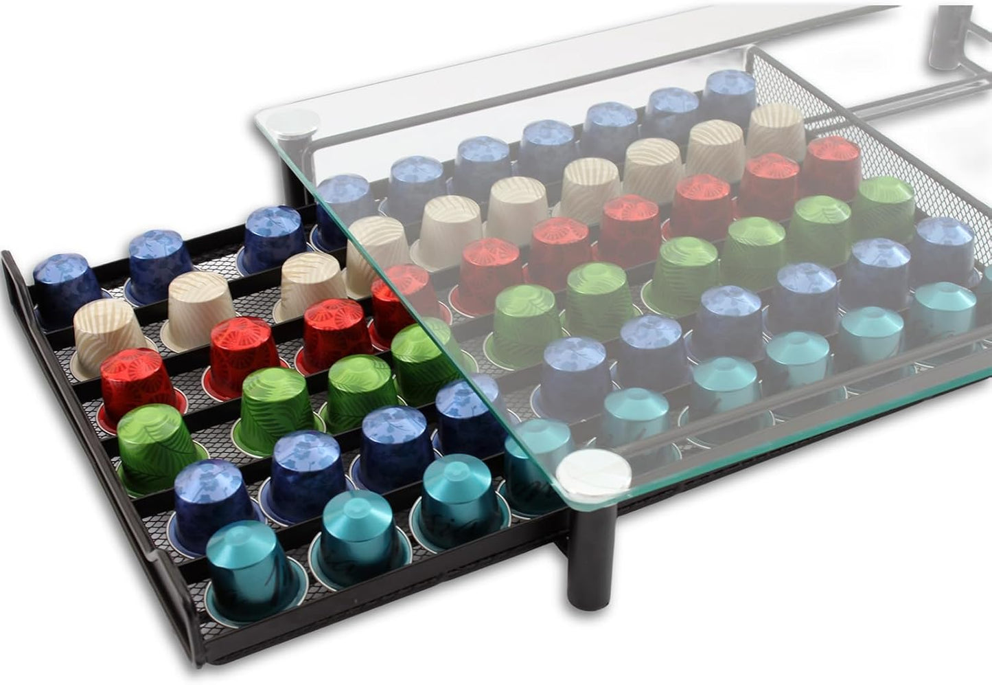 Carla Home 60 Coffee Pod Holder Drawer With Tempered Glass Capsule Organizer For Nespresso Pods And Sliding Kitchen Coun