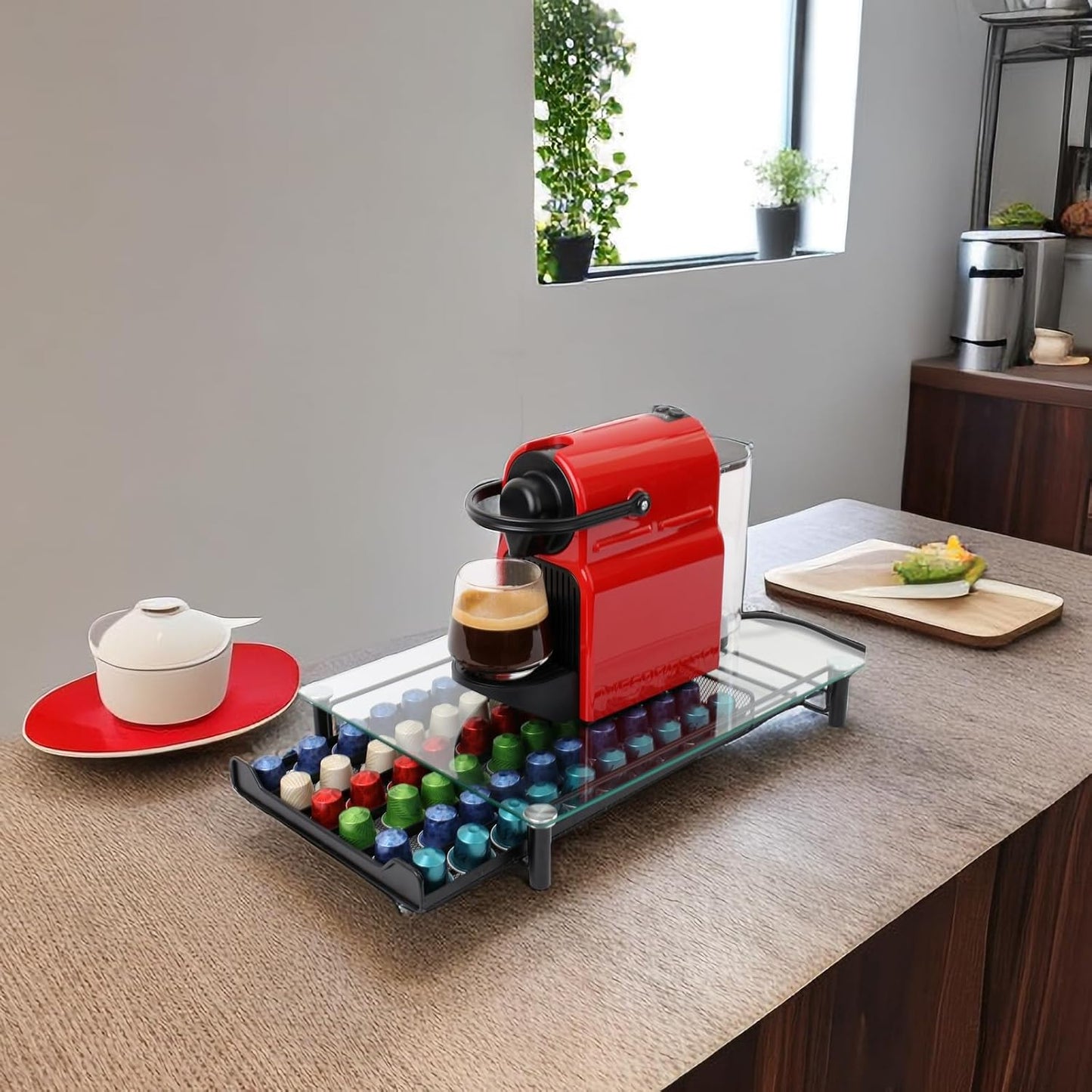 Carla Home 60 Coffee Pod Holder Drawer With Tempered Glass Capsule Organizer For Nespresso Pods And Sliding Kitchen Coun