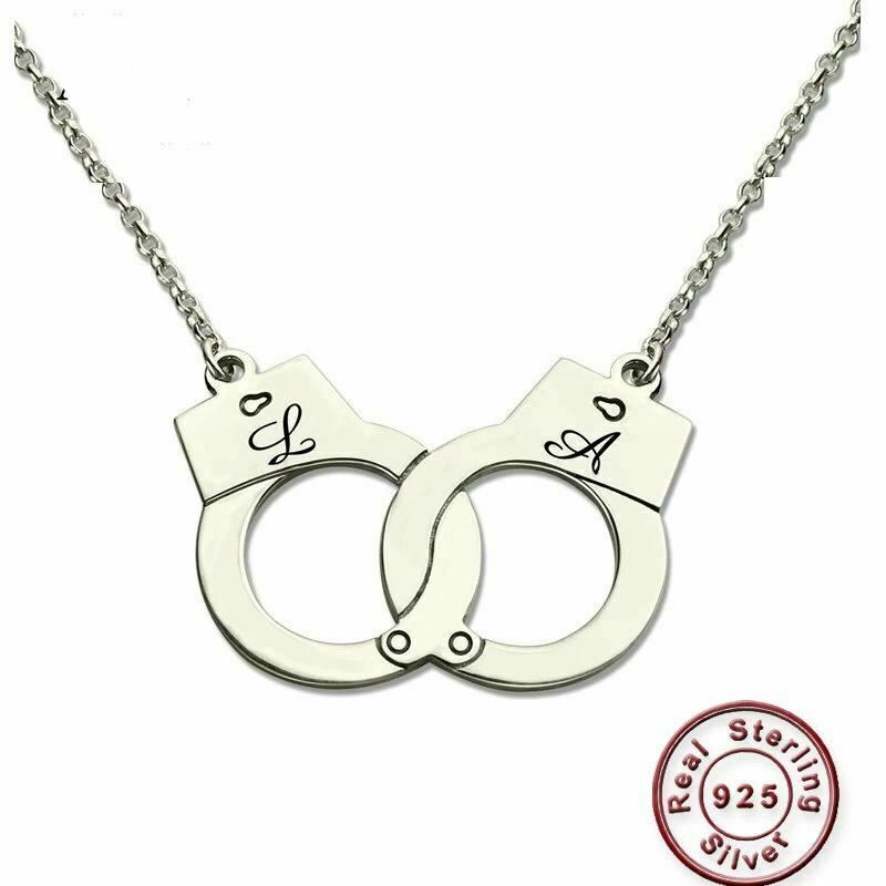 Custom Initials Necklace Pendant Handcuffs Symbolic Jewellery Bdsm