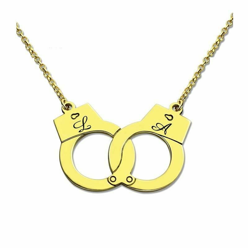 Custom Initials Necklace Pendant Handcuffs Symbolic Jewellery Bdsm