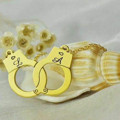 Custom Initials Necklace Pendant Handcuffs Symbolic Jewellery Bdsm