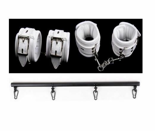 White Wrist Ankle Cuffs Spreader Bar Bondage Kink Restraints