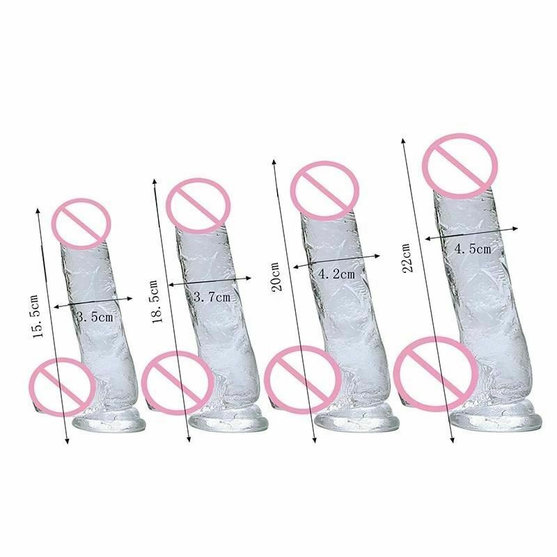 Realistic Clear Dildo Jelly Cock Balls Dong Suction Cup 4 Size Classic