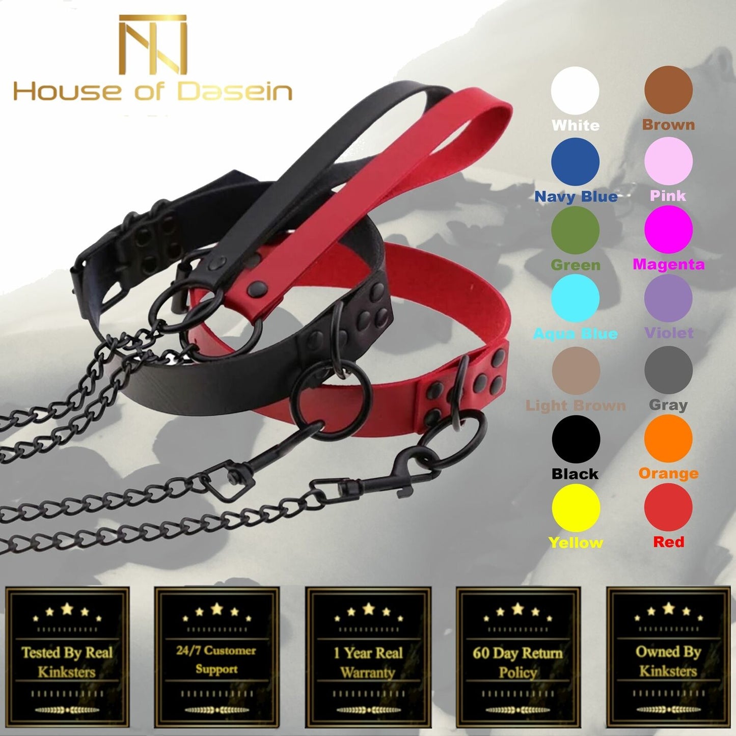 Rivet Slave Collar With Leash Bdsm Bondage Pet Play Owned Submissive