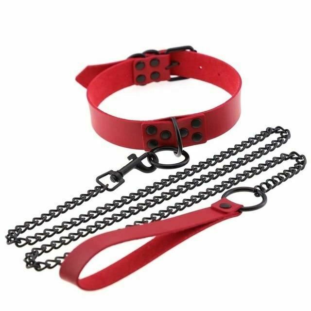 Rivet Slave Collar With Leash Bdsm Bondage Pet Play Owned Submissive