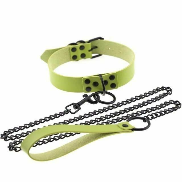 Rivet Slave Collar With Leash Bdsm Bondage Pet Play Owned Submissive