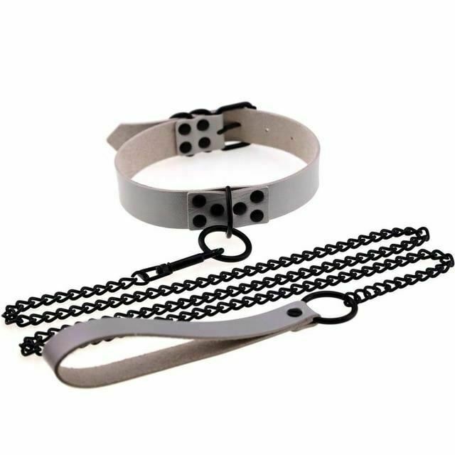 Rivet Slave Collar With Leash Bdsm Bondage Pet Play Owned Submissive