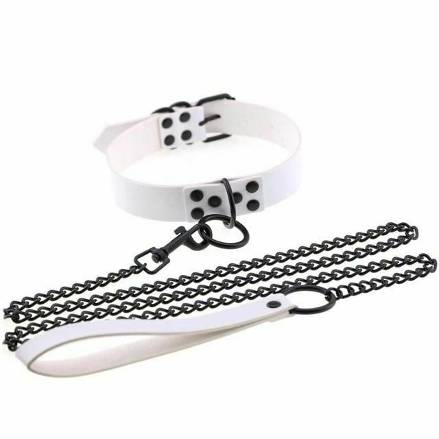 Rivet Slave Collar With Leash Bdsm Bondage Pet Play Owned Submissive