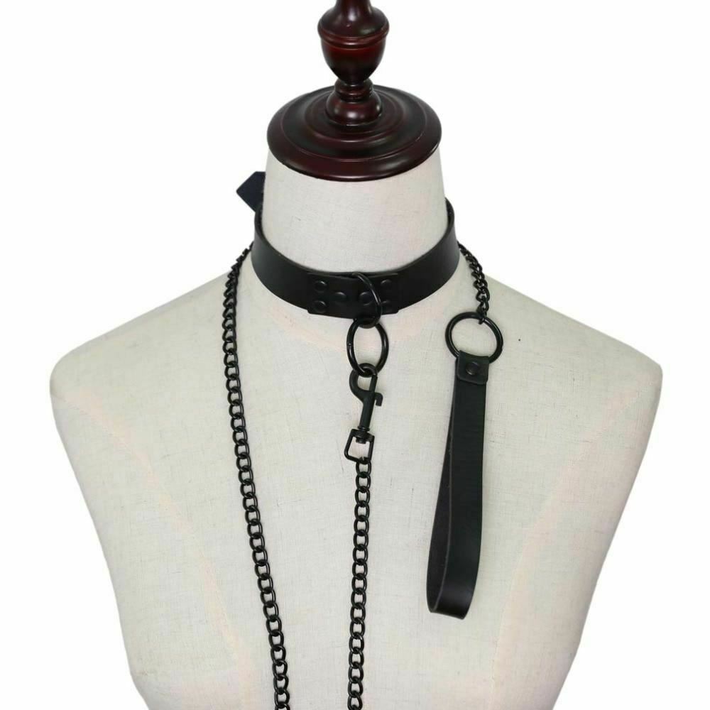 Rivet Slave Collar With Leash Bdsm Bondage Pet Play Owned Submissive