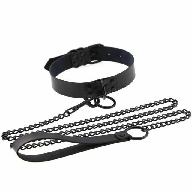 Rivet Slave Collar With Leash Bdsm Bondage Pet Play Owned Submissive