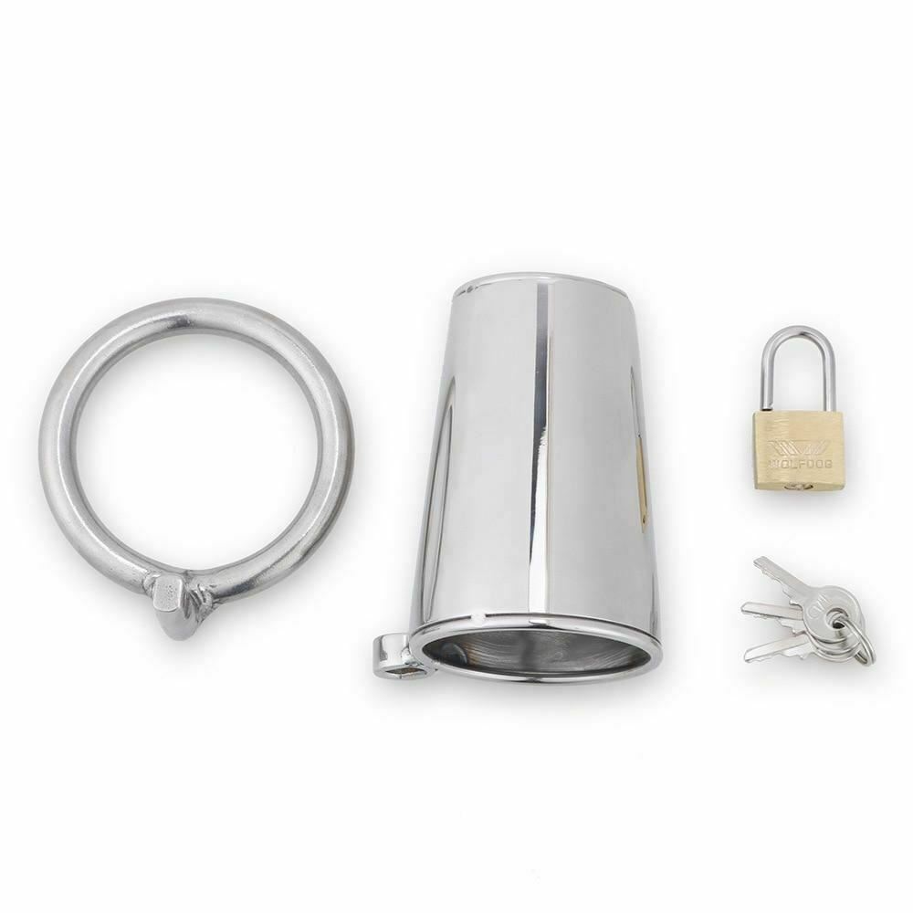 Stainless Steel Solid Cage Chastity Device Padlock Cock Ring Bdsm Fetish