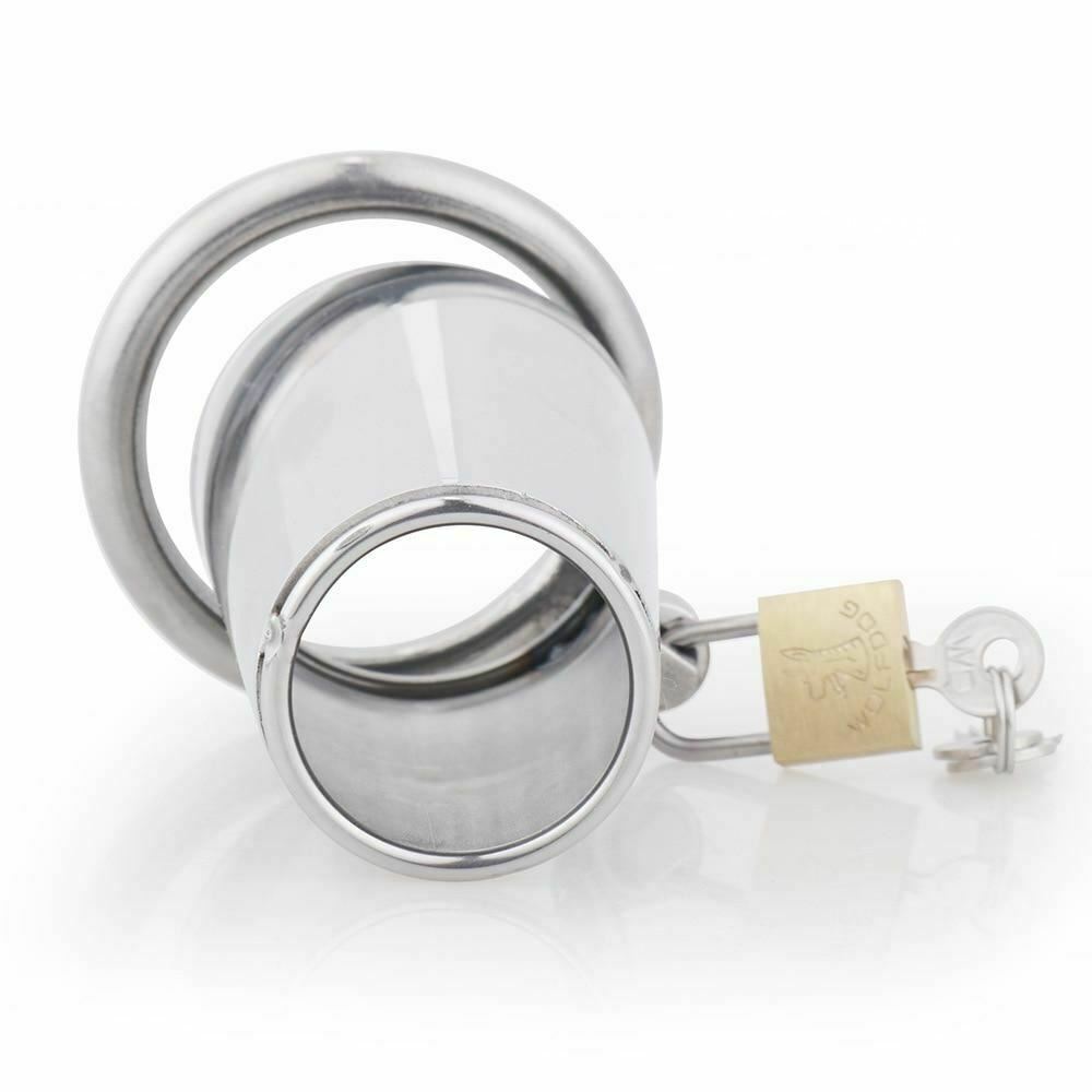 Stainless Steel Solid Cage Chastity Device Padlock Cock Ring Bdsm Fetish