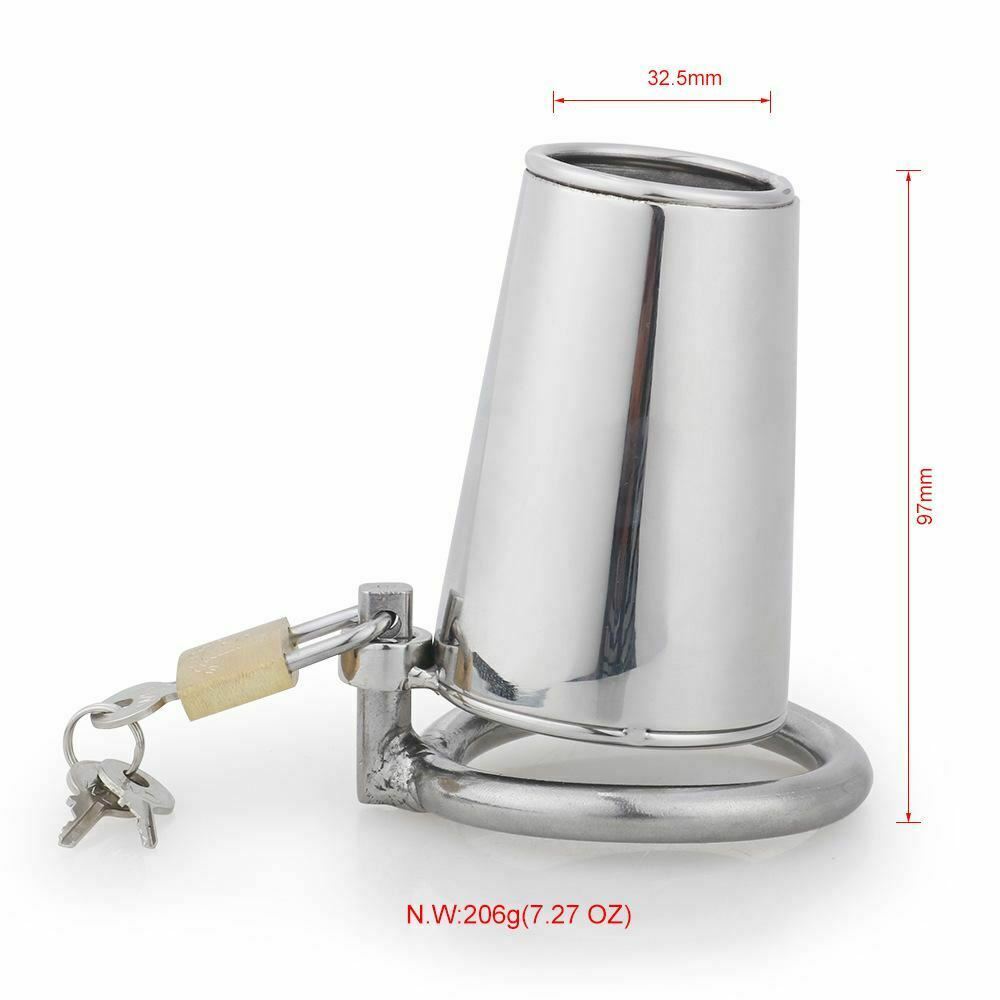 Stainless Steel Solid Cage Chastity Device Padlock Cock Ring Bdsm Fetish