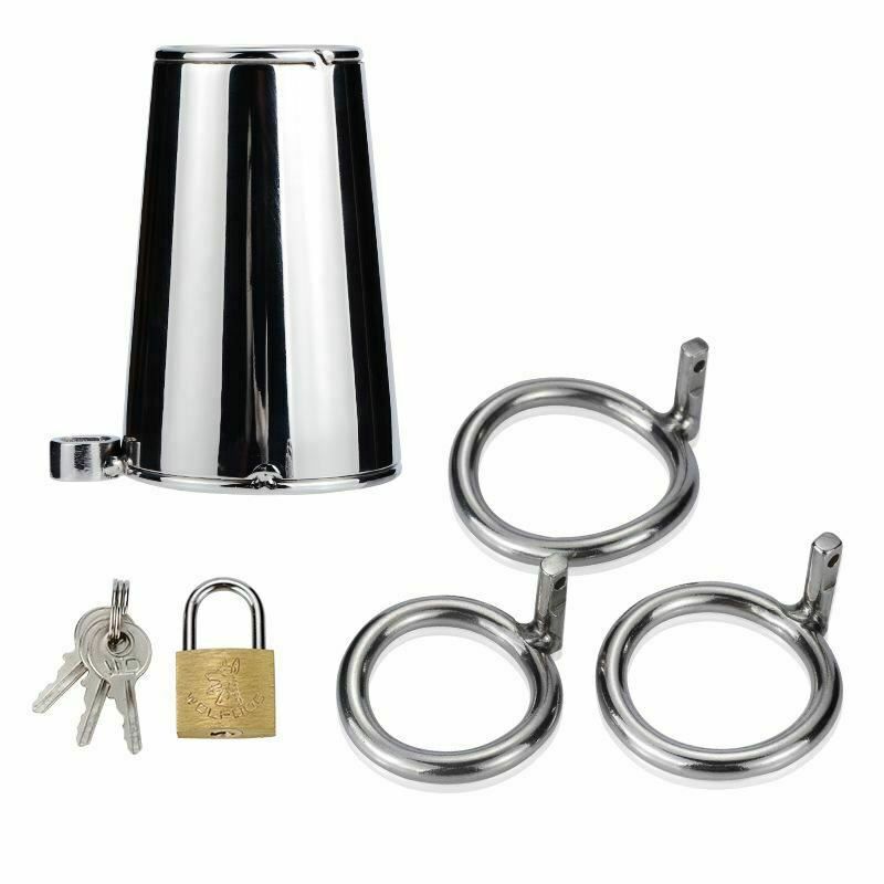 Stainless Steel Solid Cage Chastity Device Padlock Cock Ring Bdsm Fetish