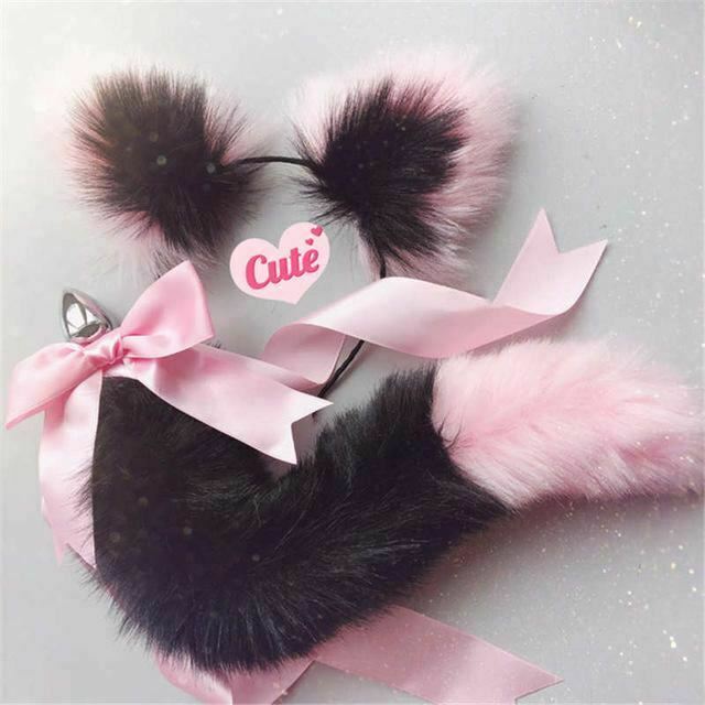 1 Sets of House Of Dasein 1 Sets Neko Cat Ears Headband With Fox Or Kitten Tail Metal Butt Plug Bdsm Cosplay