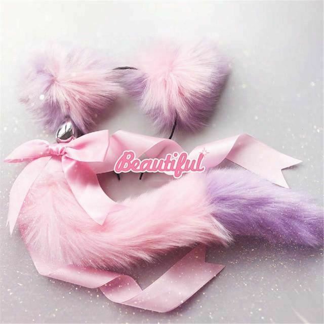 1 Sets of House Of Dasein 1 Sets Neko Cat Ears Headband With Fox Or Kitten Tail Metal Butt Plug Bdsm Cosplay