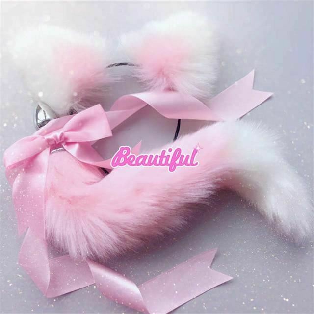 1 Sets of House Of Dasein 1 Sets Neko Cat Ears Headband With Fox Or Kitten Tail Metal Butt Plug Bdsm Cosplay
